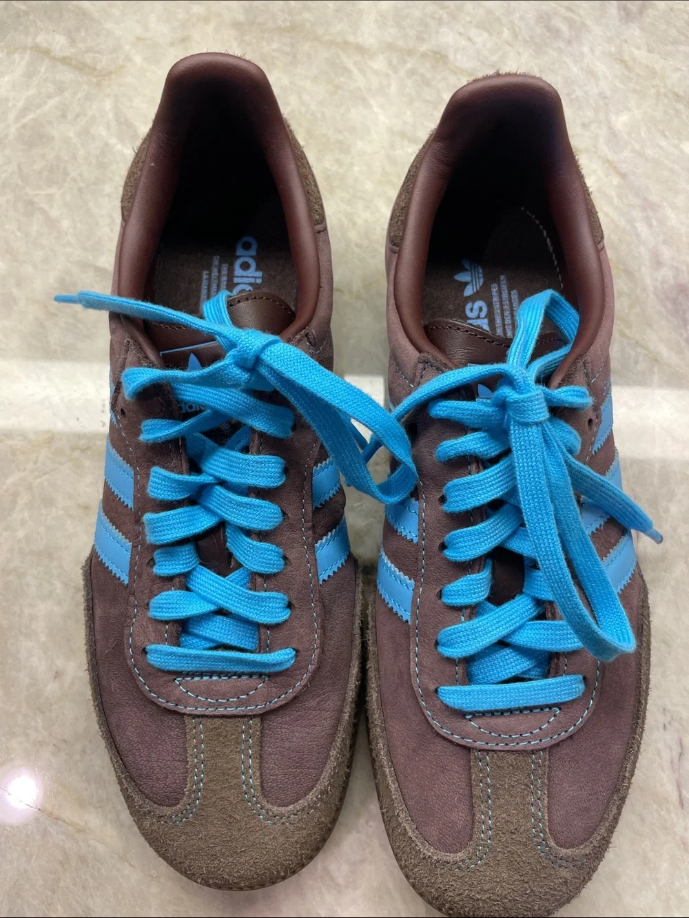 adidas Samba Brown Sneakers with Bright Blue Accents
